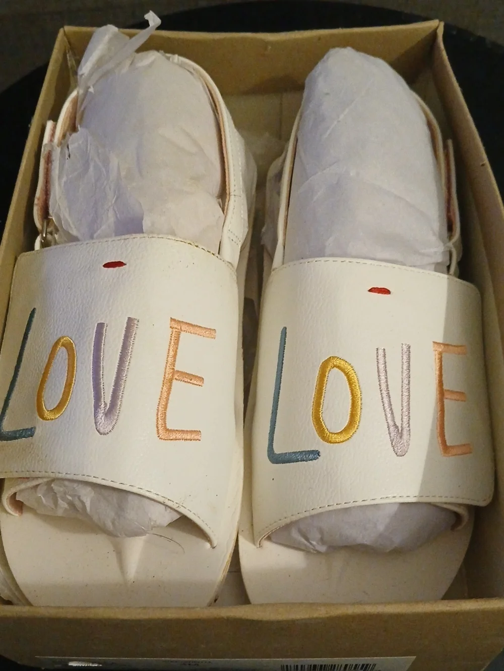 Kids White 'LOVE' Slide Sandals